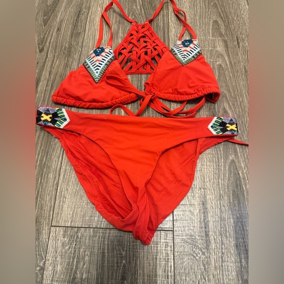 RED CARTER Azteca 2pc Bikini Swimsuit Set Women's Red Small - Picture 3 of 6